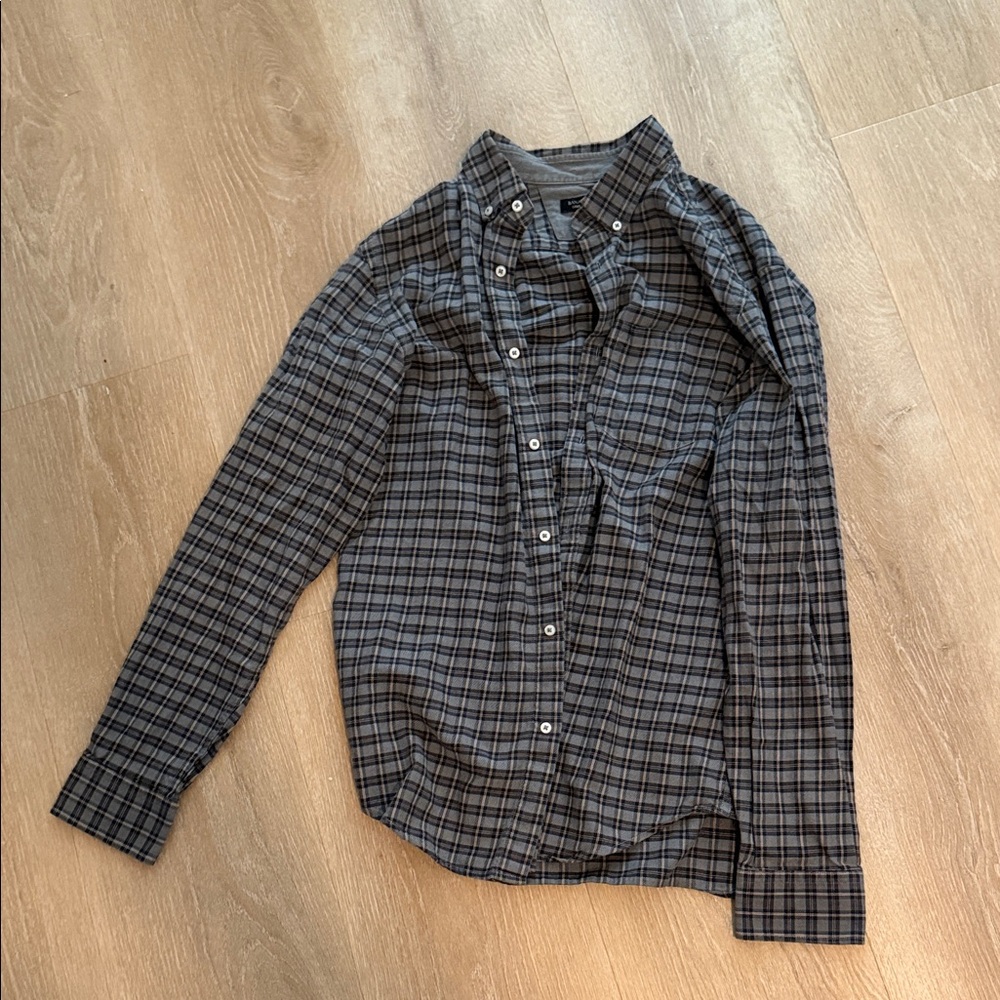 Banana Republic Men's Plaid Shirt - Black and Gray